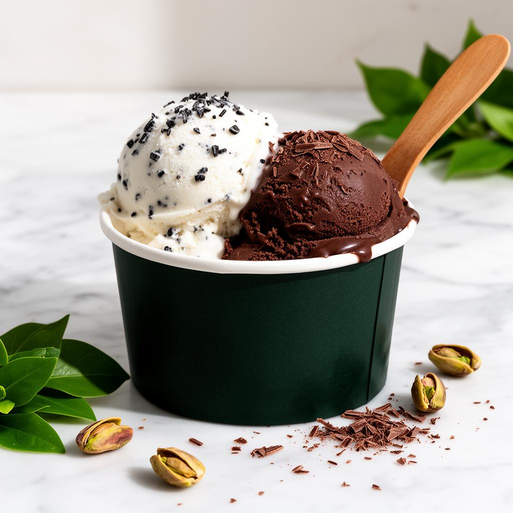 Aire Gelateria tub with stracciatella and dark chocolate gelato